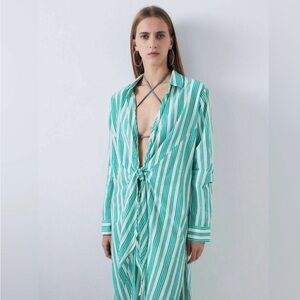 Gimaguas Teal Striped Shirt Teal and White Striped Swim Cover Up
